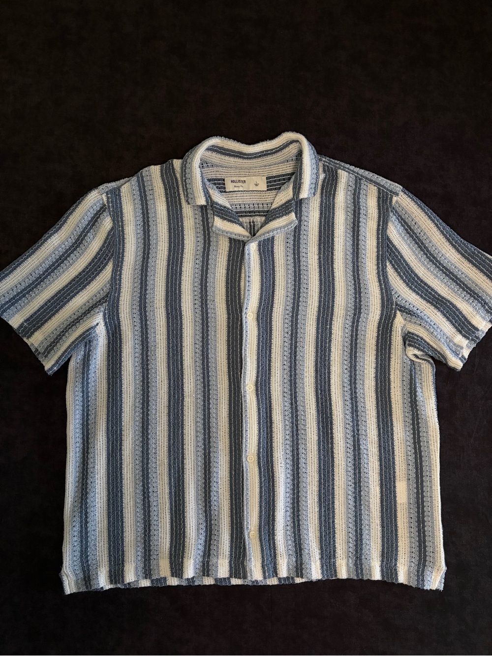 Hollister Blue & White Vertical Stripe Short-Sleeve Button Shirt